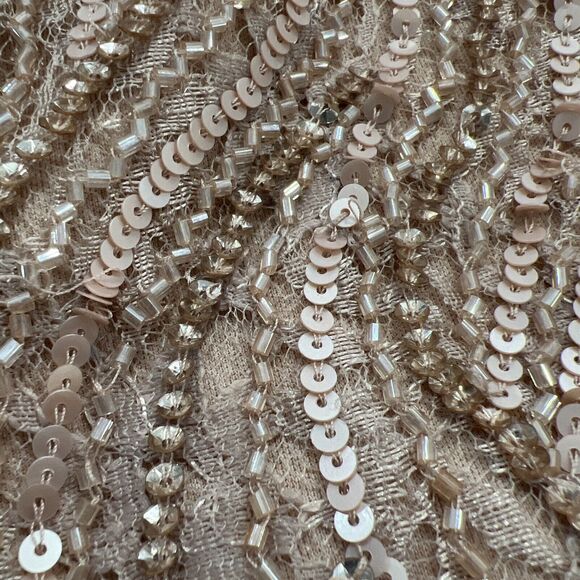 Mac Duggal Size 14 Gown Sequined Beaded Puff Sleeve Deep V Neck Blush Pink - Picture 11 of 12